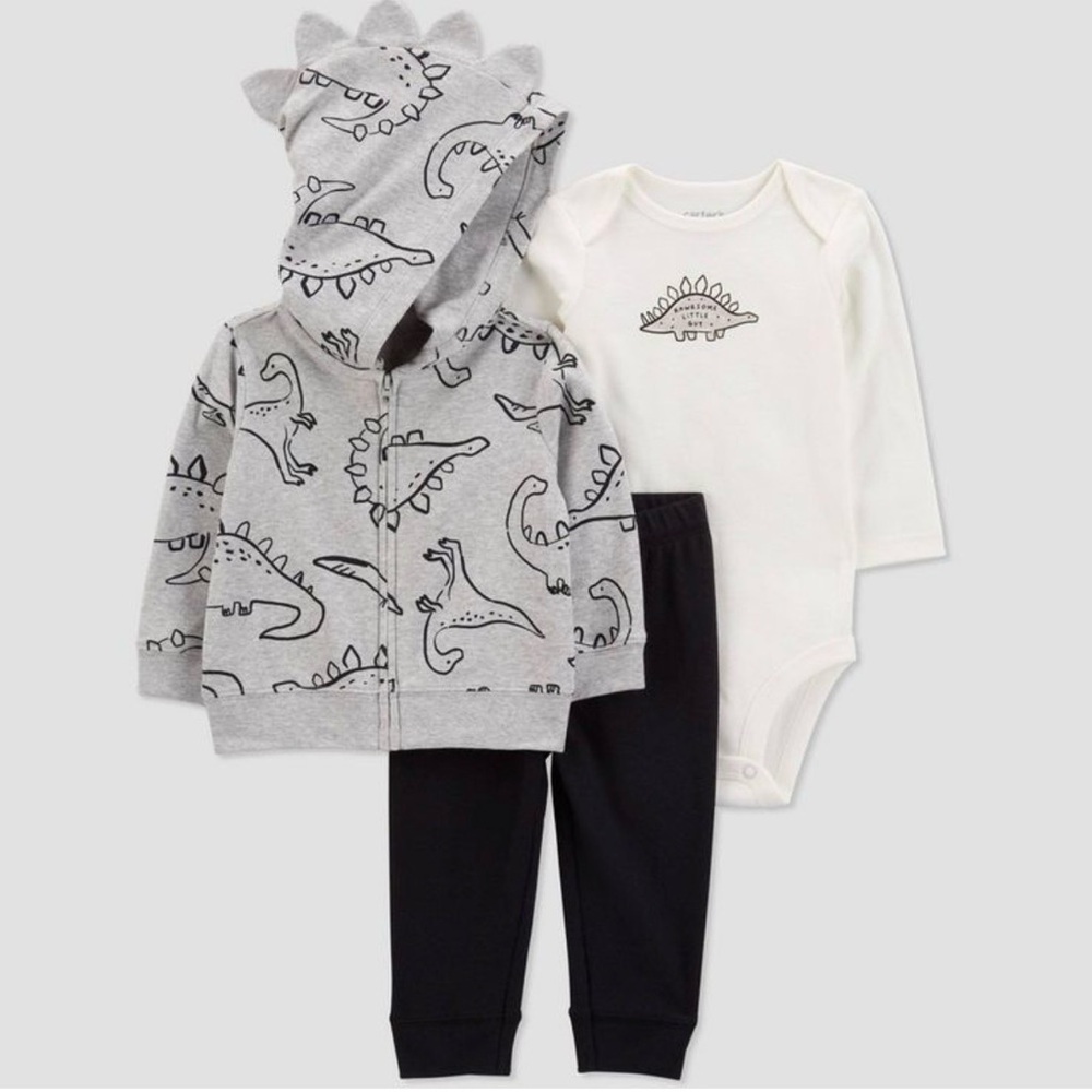 Carter's Cild Of Mine Just One You Gray Dino Hoodie 3 Pc Outfit